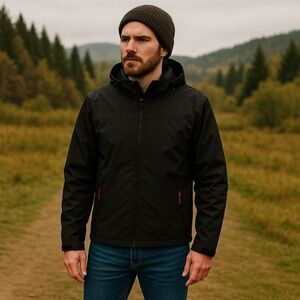 NWT Weatherproof Men’s Two-Way Stretch Rain Jacket L Black